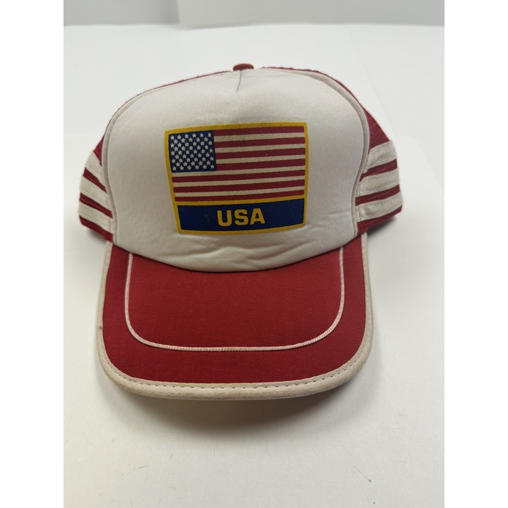 Vintage Three 3 Stripe American Flag Trucker Hat USA San Sun